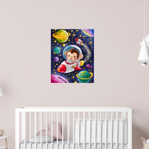 Illustration Boho Monkey Traveling Space Poster