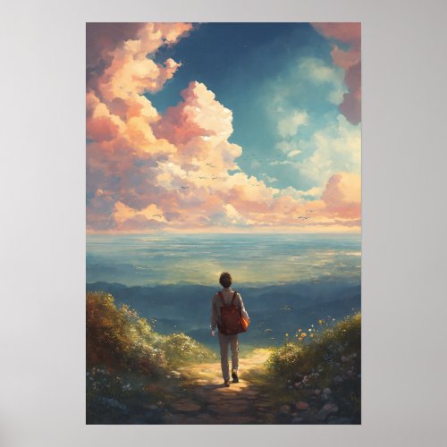Illustration book cover sky with clouds a human poster