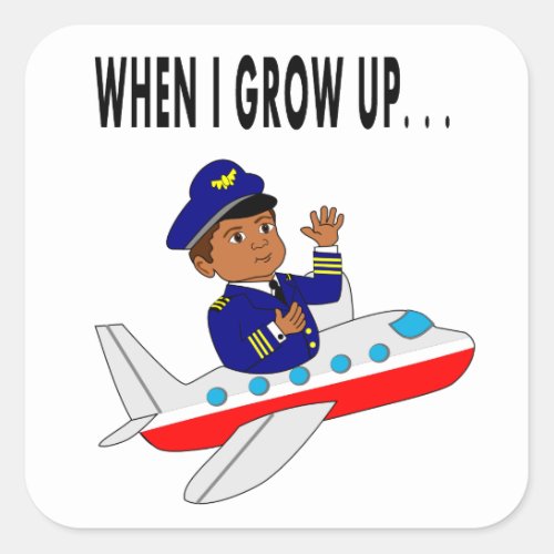 Illustration Boy Flying Airplane Pilot Square Sticker