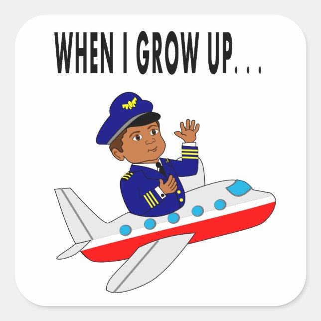 Illustration Boy Flying Airplane Pilot Square Sticker (Front)