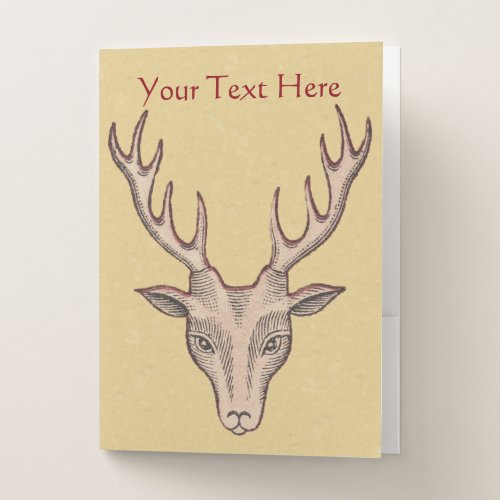 Illustration Brown Male Deer Head Face Antlers Tan Pocket Folder