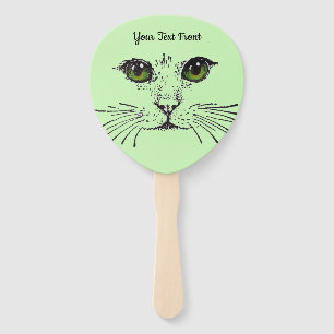 Illustration Cat Face Vibrant Eyes Whiskers Green Hand Fan