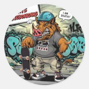 Illustration design of artistic skateboarding wild classic round sticker