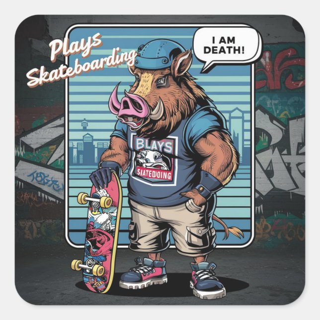 Illustration design of artistic skateboarding wild square sticker (Front)