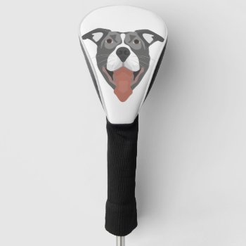 Illustration Dog Smiling Pitbull Golf Head Cover by GreenOptix at Zazzle