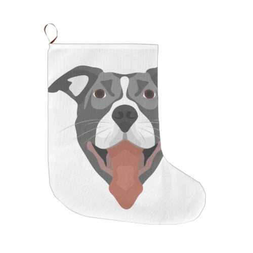 Illustration Dog Smiling Pitbull Large Christmas Stocking