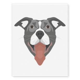 Illustration Dog Smiling Pitbull Temporary Tattoos