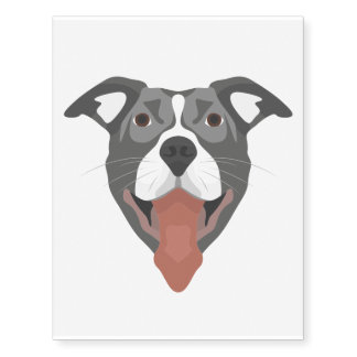 Illustration Dog Smiling Pitbull Temporary Tattoos