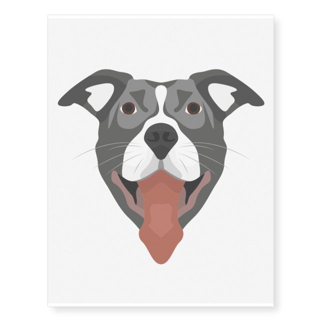 Illustration Dog Smiling Pitbull Temporary Tattoos (Front)