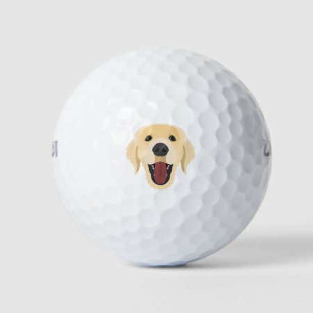 Illustration Dogs Face Golden Retriver Golf Balls