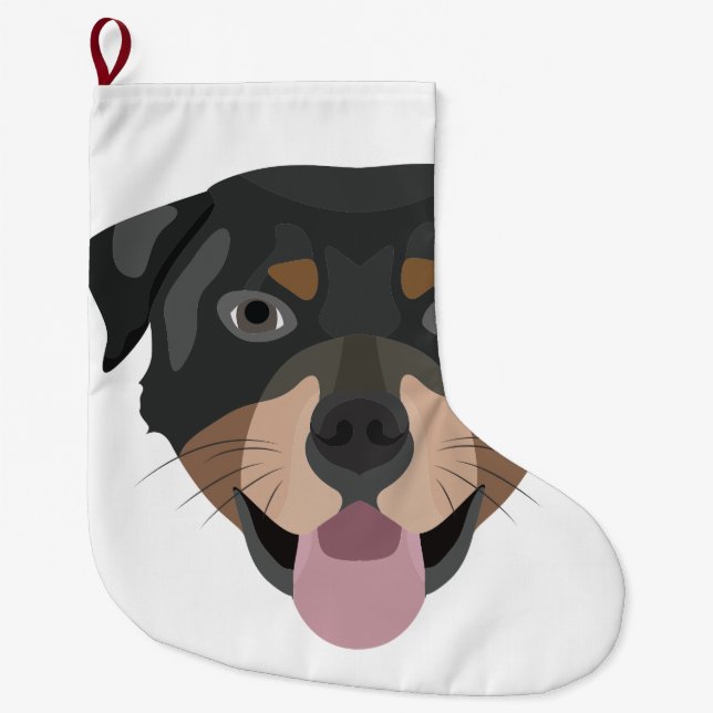 Illustration dogs face Rottweiler Large Christmas Stocking (Front)