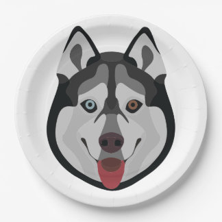 Illustration dogs face Siberian Husky Paper Plates