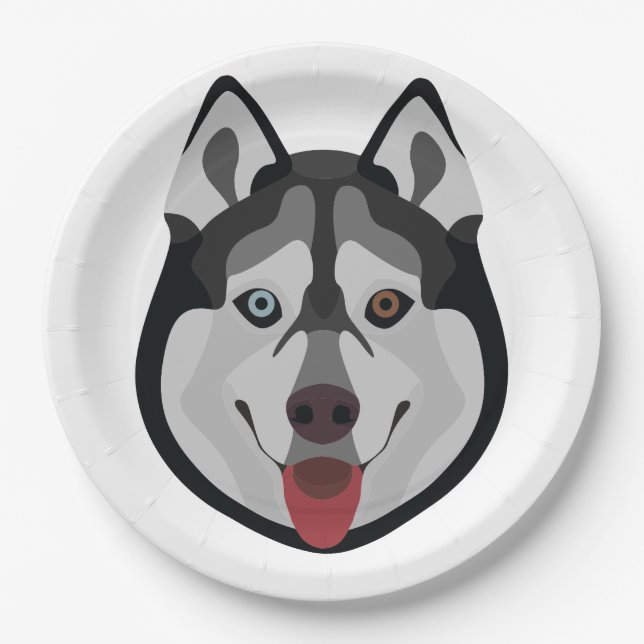 Illustration dogs face Siberian Husky Paper Plates (Front)