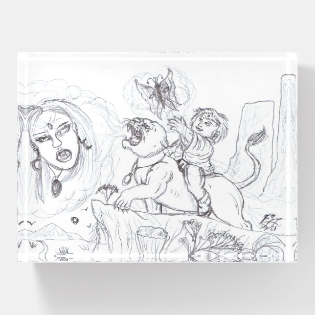 Illustration Fantasy Magic Love Lioness Butterfly Paperweight (Front)