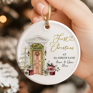 Illustration First Christmas in our new home Ceramic Ornament