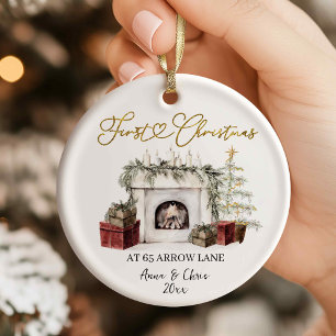 Illustration First Christmas in our new home Ceramic Ornament