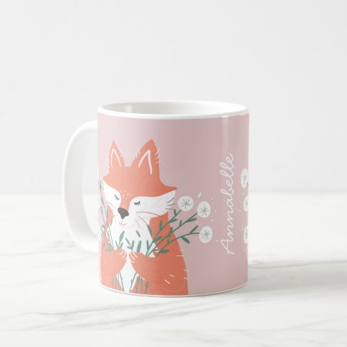Illustration Fox Smelling Flowers Personalised Coffee Mug