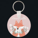 Illustration Fox Smelling Flowers Personalised Keychain<br><div class="desc">Sweet modern illustration of a fox smelling wild flowers. Personalise with a name (optional)</div>