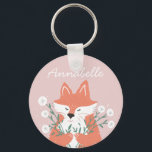 Illustration Fox Smelling Flowers Personalised Keychain<br><div class="desc">Sweet modern illustration of a fox smelling wild flowers. Personalise with a name (optional)</div>