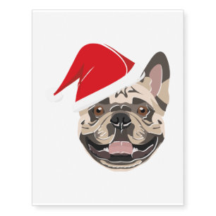Illustration French bulldog with red Santa hat Temporary Tattoos