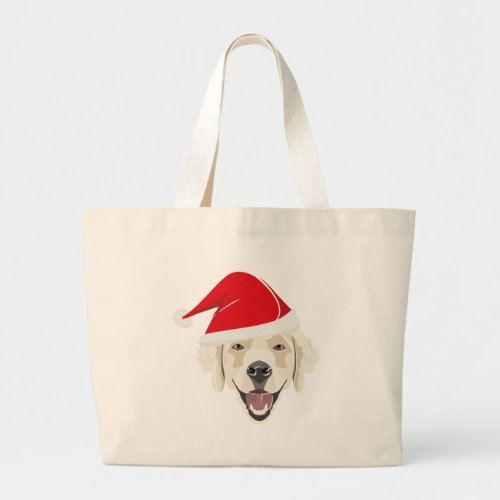 Illustration golden retriever with red Santa hat Large Tote Bag