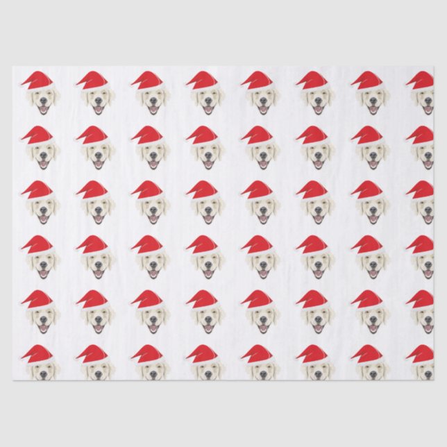 Illustration golden retriever with red Santa hat Tissue Paper (Front)