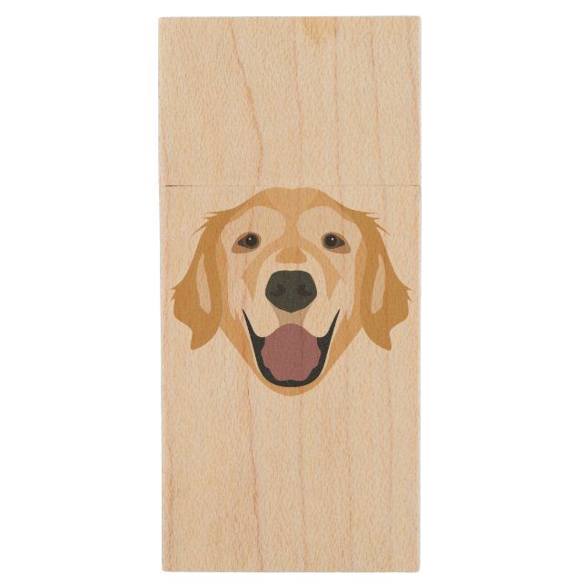 Illustration Golden Retriever Wood USB Flash Drive (Front Vertical)