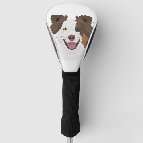 Illustration happy dogs face Border Collie Golf Head Cover