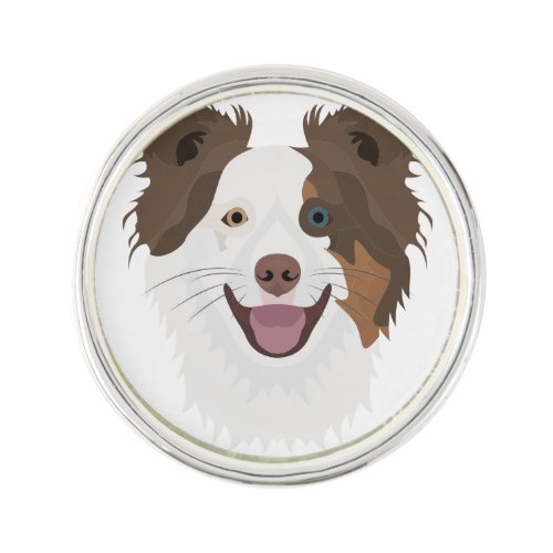 Illustration happy dogs face Border Collie Lapel Pin