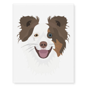 Illustration happy dogs face Border Collie Temporary Tattoos