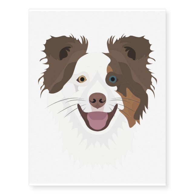 Illustration happy dogs face Border Collie Temporary Tattoos (Front)