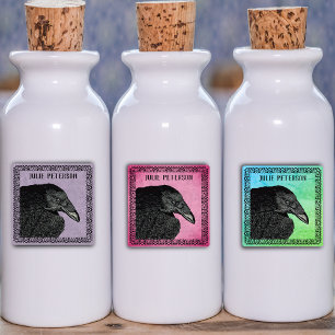 Illustration Head of Black Crow in Gothic Frame Kids' Labels