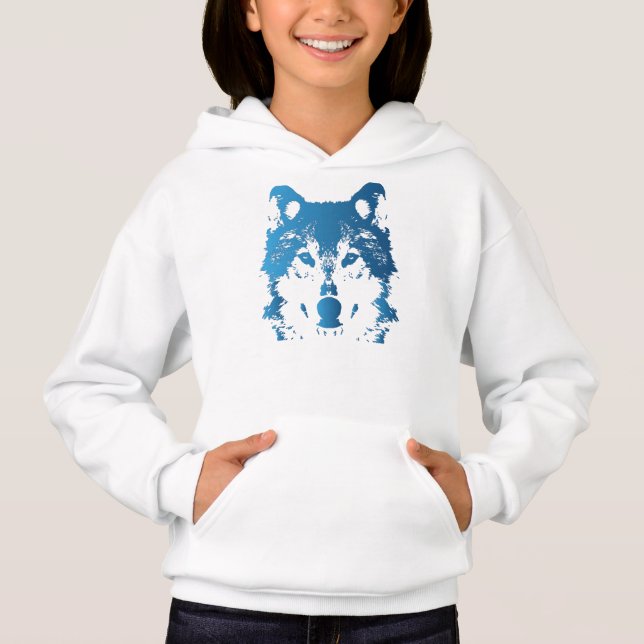 Illustration Ice Blue Wolf Hoodie (Front)