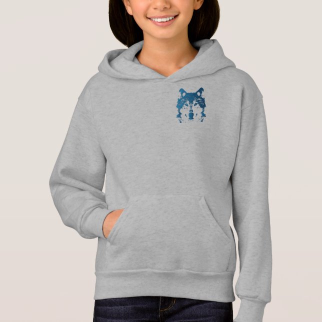 Illustration Ice Blue Wolf Hoodie (Front)