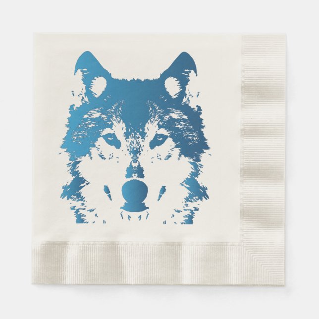 Illustration Ice Blue Wolf Paper Napkins (Front)