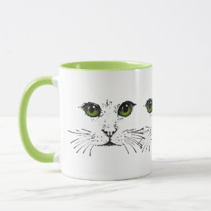 Illustration in Black Cat Faces Bright Green eyes Mug