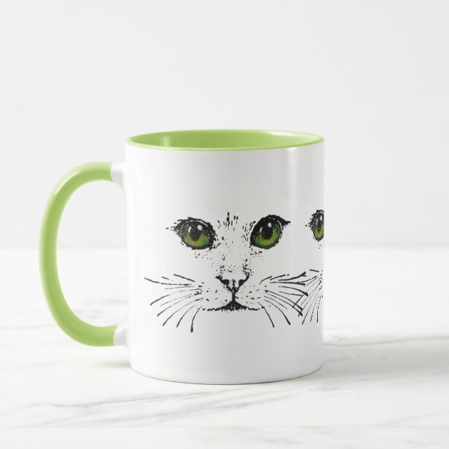 Illustration in Black Cat Faces Bright Green eyes Mug (Left)