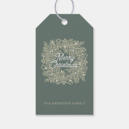 illustration leaves abeto corona of green Christma Gift Tags