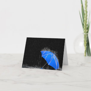 Illustration Lost Blue Umbrella in Rain Card