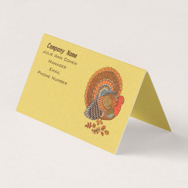Illustration Male Turkey Fanned Tail Autumn Colors Business Card (Front)