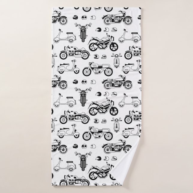 Illustration motorcycles scooters and helmets bath towel (Bath Towel)