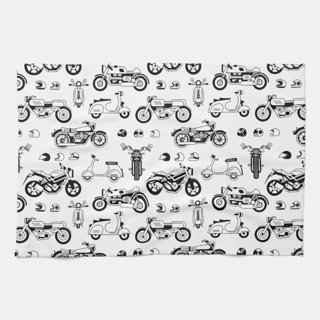 Illustration motorcycles scooters and helmets kitchen towel (Horizontal)