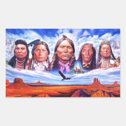 Illustration Native American Indian Chiefs Artwork Rectangular Sticker