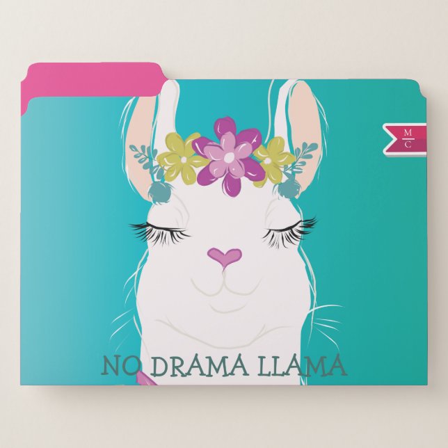 Illustration No Drama Llama Monogram File Folder (Front Left)
