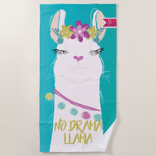 Illustration No Drama Llama with Monogram Beach Towel