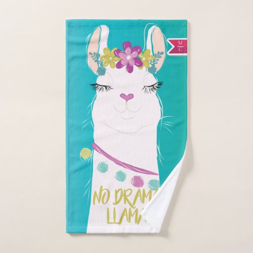 Illustration No Drama Llama with Monogram Hand Towel