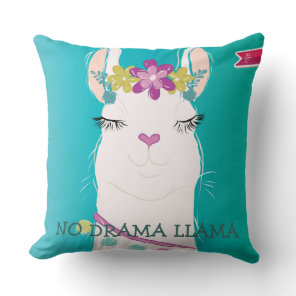 Illustration No Drama Llama with Monogram Throw Pillow
