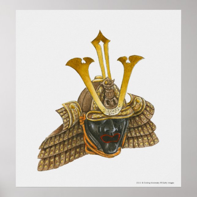 Illustration of 16th century samurai helmet poster (Front)