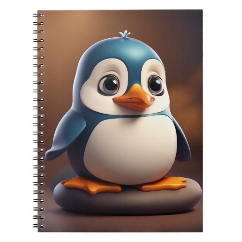 Illustration of a baby penguin standing on a rock notebook