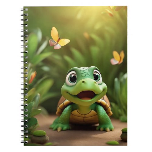 Illustration of a baby turtle smiling notebook